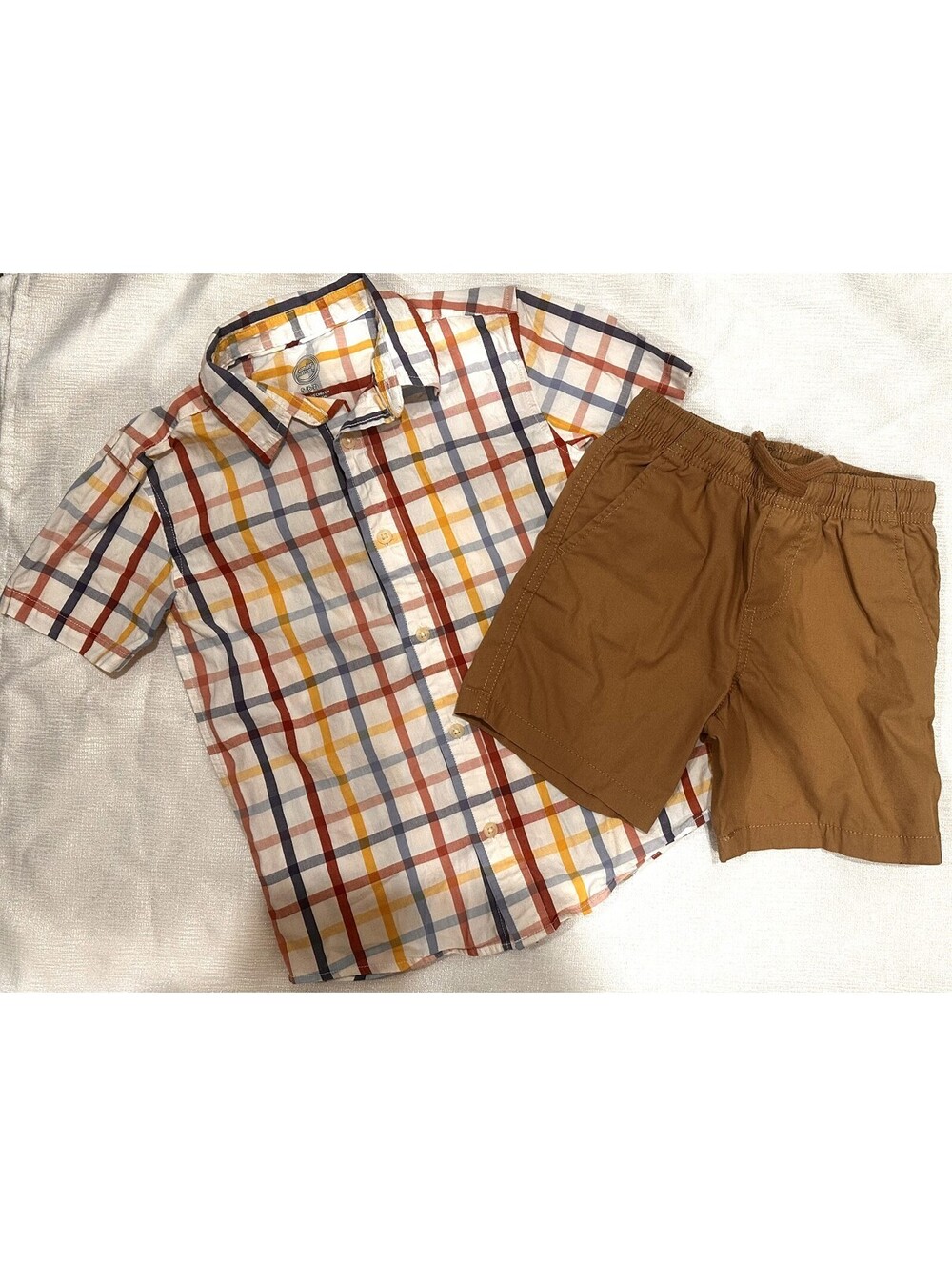 Wonder Nation Boys' Plaid Button-Up Shirt and Tan Shorts Set